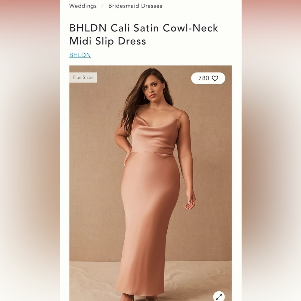 BHLDN Cali Satin Cowl Neck Midi Slip Dress, Sedona, US 12